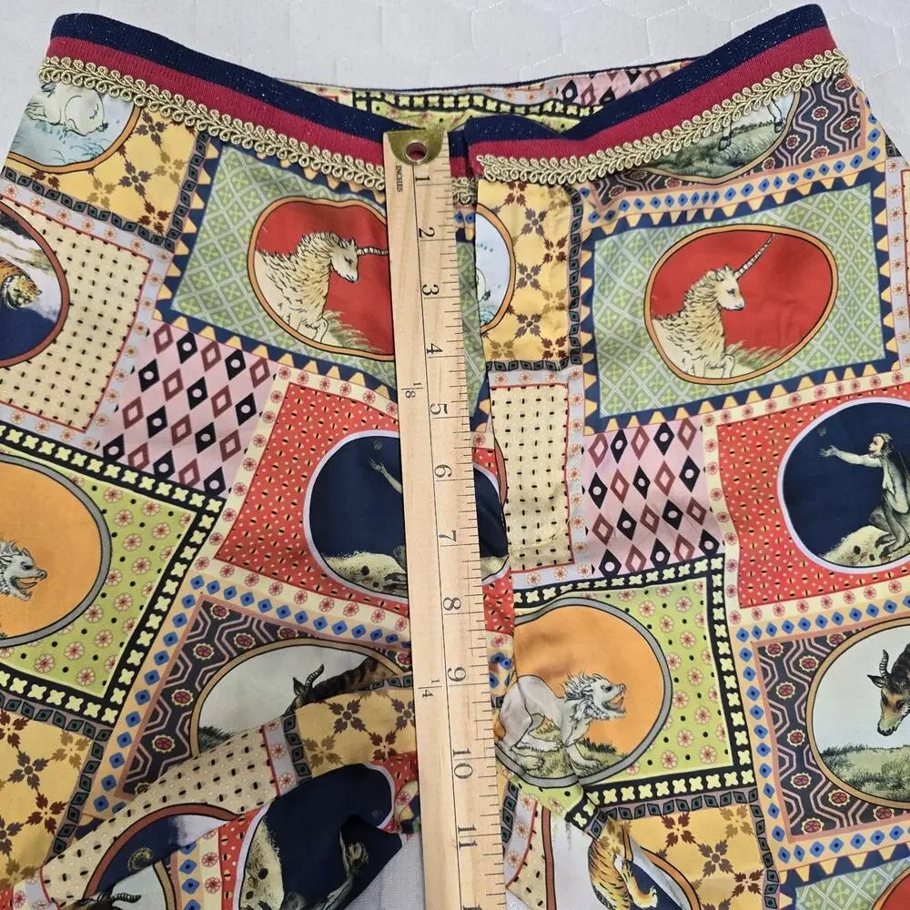MUKZN Neo-Chinese Wide Leg Pants Patchwork Unicorn Tiger L Fits US M 29